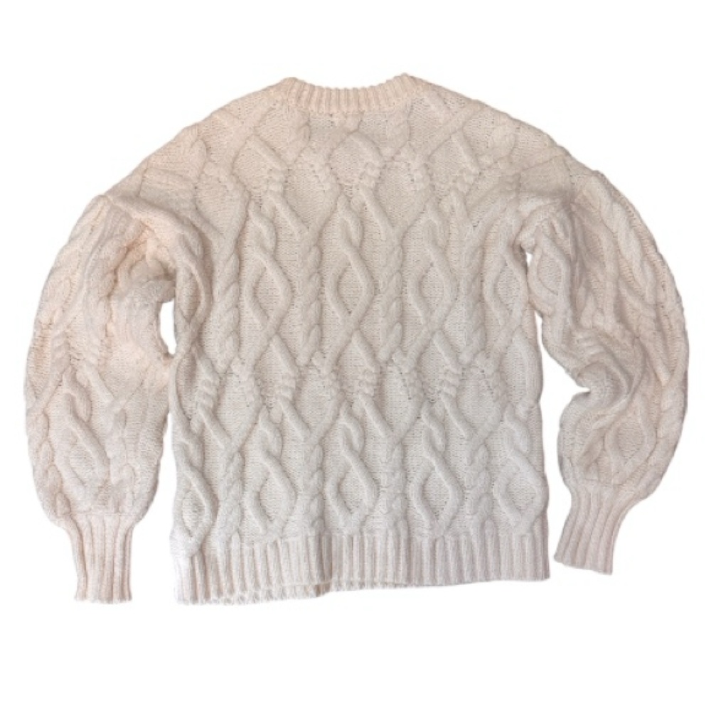 1. STATE Ivory Cable Knit Sweater XS Chunky Crewneck Cozy Chic Puff Sleeve - Picture 3 of 6